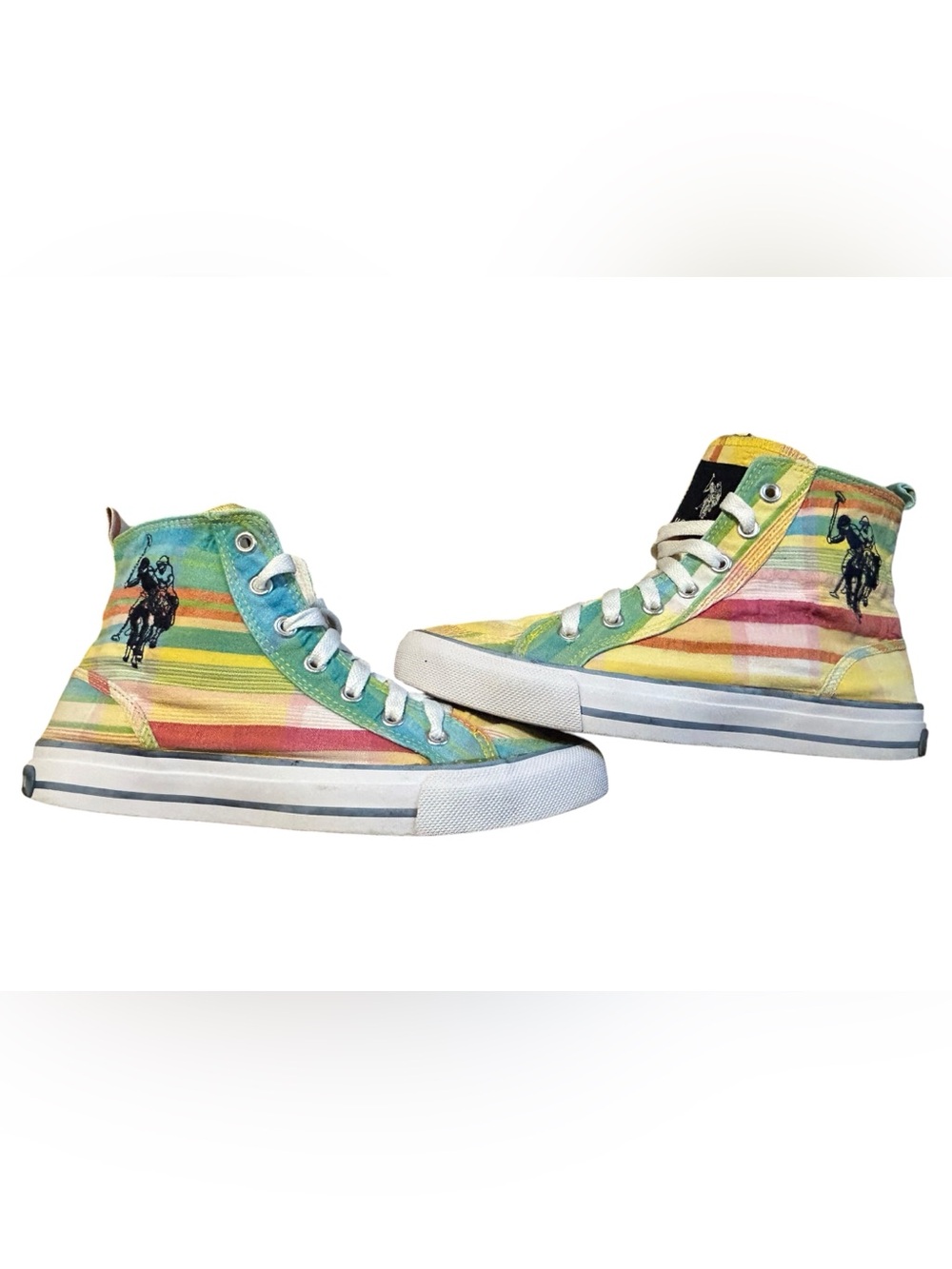 U.S. Polo Assn. Rainbow Plaid High Top Canvas Sneakers Size 7.5 - Picture 5 of 14